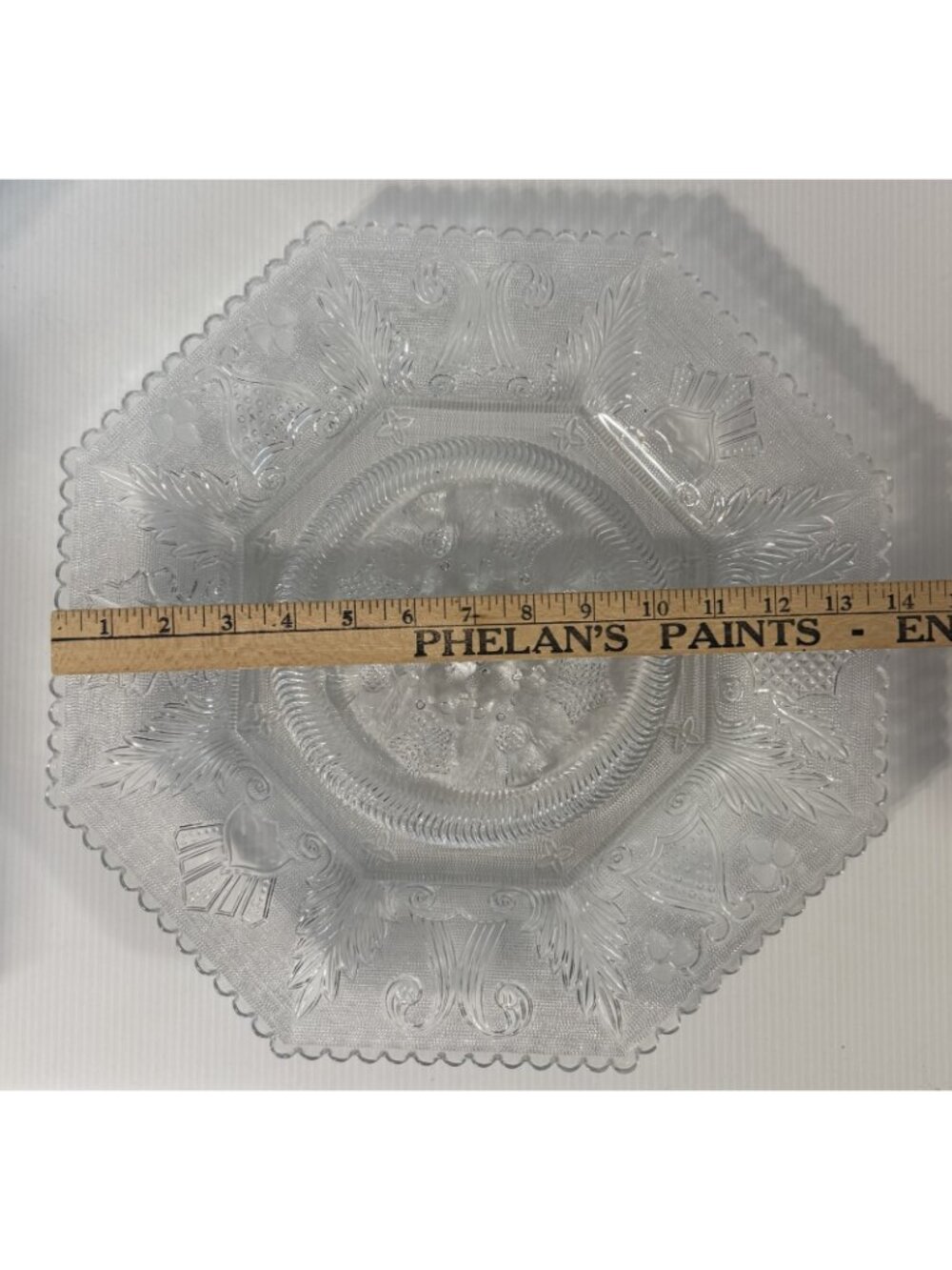 Octagonal Glass 14" Platter Boston & Sandwich Beehive & Thistle Lacy Flint - Picture 7 of 8